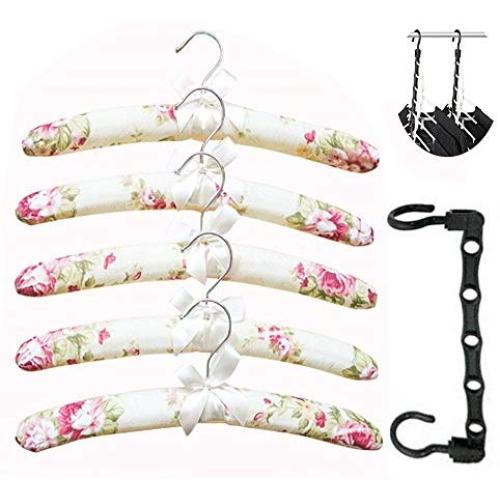 Hofumix Clothes Hangers Satin Hangers Cotton Coat Hanger Flower Pattern Rural Style Bow Sponge Coat Hangers Anti Slip Heavy Duty Satin Padded Hangers with Magic Clothes Hanger for Sweaters, Dresse Hofumix Clothes Hangers Satin Hangers Cotton Coat Hanger Flower Pattern Rural Style Bow Sponge Coat Hangers Anti Slip Heavy Duty Satin Padded Hangers with Magic Clothes Hanger for Sweaters, Dresse