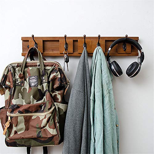 Oureong Wall Hook Rustic Wall Mounted Coat Rack with Hanging Hooks, Use As Coat Rack, Hat Organizer, Key Holder Wall Mounted Clothes Scarf Hat Storage Hanger (Color : Brown, Size : 5)
