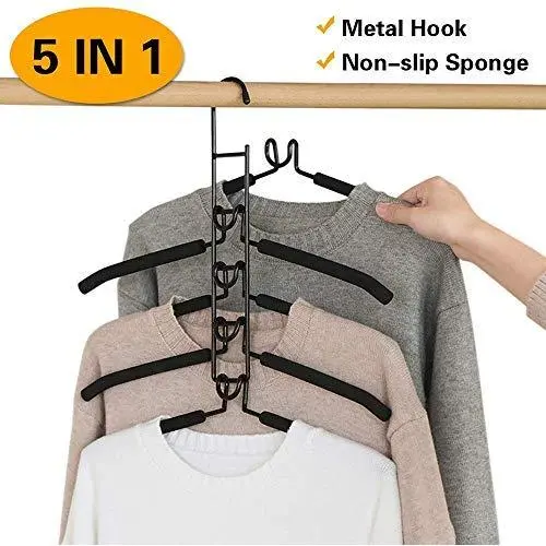 CESHUMD Space Saving Hangers for Clothes Detachable 5 Layers Stainless Steel Non-Slip Foam Padded Velvet Clothing Hangers Metal Closet Storage Organizer for Pants Shirts Jeans Trousers 5-Tier Black CESHUMD Space Saving Hangers for Clothes Detachable 5 Layers Stainless Steel Non-Slip Foam Padded Velvet Clothing Hangers Metal Closet Storage Organizer for Pants Shirts Jeans Trousers 5-Tier Black