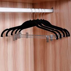 WUYAOCHUN Skirt Hangers, Velvet Hangers with Clips Ultra Thin Non Slip Velvet Pants Hangers Space Saving Clothes Hanger (10 Pcs)