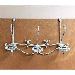 Headbourne 16-Inch Over The Door Metal Rail/Coat Rack with 3 Double Hooks and White Gold Finish, Weathered