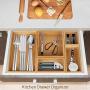 5-Piece Storage Boxes Dividers Set & Drawer Organizer with 100% Natural Bamboo, Silverware Tray for Office Desk Supplies and Accessories, Bathroom & Kitchen 5-Piece Storage Boxes Dividers Set & Drawer Organizer with 100% Natural Bamboo, Silverware Tray for Office Desk Supplies and Accessories, Bathroom & Kitchen