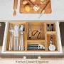 5-Piece Storage Boxes Dividers Set & Drawer Organizer with 100% Natural Bamboo, Silverware Tray for Office Desk Supplies and Accessories, Bathroom & Kitchen