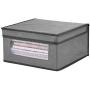 mDesign Soft Stackable Fabric Closet Storage Organizer Holder Bin with Clear Window, Attached Lid - for Home Office, Den, Hallway, Entryway - Textured Print - Medium, 4 Pack - Gray/Black