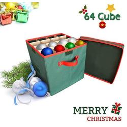 IC ICLOVER Holiday Ornaments Storage Box, Christmas Decorations Ball Containers with lid & Adjustable 64 Compartment Cube Organizer Detachable Dividers for Home Office Xmas Wedding 12x12x12 Inch,Green