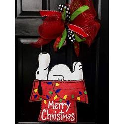 Hand Painted Snoopy Burlap Door Hanger- Christmas Snoopy Burlap Door Hanger-Snoopy Door Hanger- Door Hanger