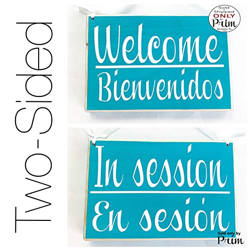 Double Sided 8x6 Welcome Bienvenidos In Session En Sesion Custom Wood Sign Spanish English Open Closed Spa Salon Office Door Hanger