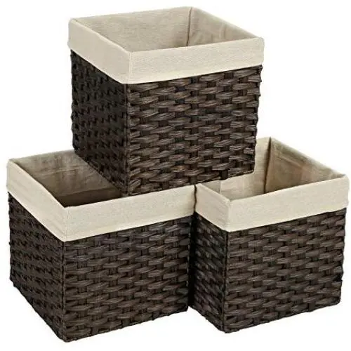 SONGMICS Set of 3 Rattan-Style Storage Baskets Bins, Storage Cubes, Indoor Collapsible Toy Organizer, 27L Decorative Bins with Metal Frame and Handles, Bedroom Closet Laundry Room, Brown URRB130BR SONGMICS Set of 3 Rattan-Style Storage Baskets Bins, Storage Cubes, Indoor Collapsible Toy Organizer, 27L Decorative Bins with Metal Frame and Handles, Bedroom Closet Laundry Room, Brown URRB130BR