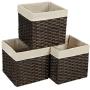 SONGMICS Set of 3 Rattan-Style Storage Baskets Bins, Storage Cubes, Indoor Collapsible Toy Organizer, 27L Decorative Bins with Metal Frame and Handles, Bedroom Closet Laundry Room, Brown URRB130BR