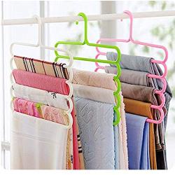 5 Layers Pants Clothes Hangers Non-Slip Multifunctional Clothes Hangers Multilayer Tie Scarfs Magic Hanger Home Organizer 5pcs Random Color