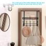 KEIMIX Coat Rack, Over The Door Hanger with Mesh Basket, Detachable Storage Shelf for Towels, Hats, Handbags, Coats (Black)