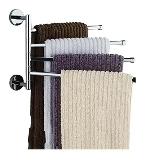 Bekith 16 inch Wall-Mounted Stainless Steel Swivel Bars Bathroom Towel Rack Hanger Holder Organizer (4-Arm)