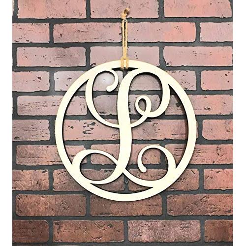 Monogram Door Hanger | Vine Letter L | Unpainted Natural Wood Finish | Great for Year Round Door Decor
