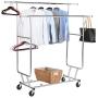 Yaheetech Commercial Grade Garment Rack Rolling Collapsible Rack Hanger Holder Heavy Duty Double Rail Clothes Rack Extendable Clothes Hanging Rack 2 Omni-Directional Casters w/Brake,250 lb Capacity