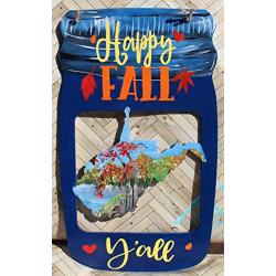 Happy Fall Yall WV Cutout Mason Jar Door Hanger