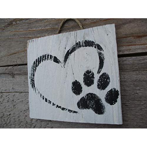 Vintage look HEART PAW PRINT LOVE dog weathered wood sign with burlap hanger antique style old time font Vintage look HEART PAW PRINT LOVE dog weathered wood sign with burlap hanger antique style old time font