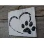 Vintage look HEART PAW PRINT LOVE dog weathered wood sign with burlap hanger antique style old time font