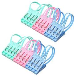 lasenersm 24 Pieces Clothes Peg Clip Pins with Rope Clothes Hanger Clips Clothes Pegs Windproof Hanger Plastic Clips for Sock and Clothes, Color Random
