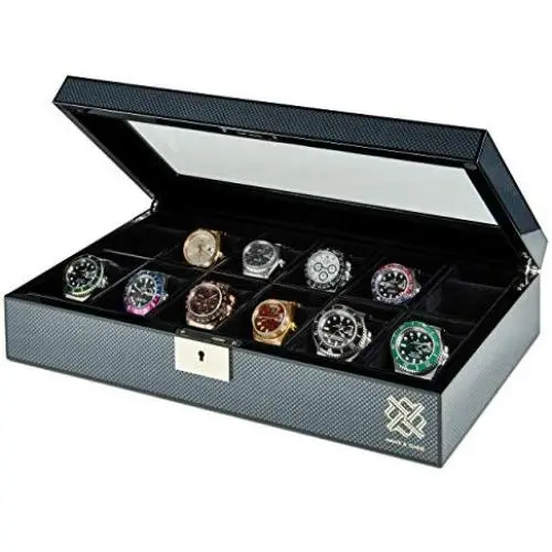 Elegant, 12 Slot Watch Boxes Organizer with Lock | Premium Jewelry & Watch Display Case | Storage Cases for Watches | Large, Glass Lid | Carbon Fiber Design Black Wooden Watch Holder | Oversized | Gift Elegant, 12 Slot Watch Boxes Organizer with Lock | Premium Jewelry & Watch Display Case | Storage Cases for Watches | Large, Glass Lid | Carbon Fiber Design Black Wooden Watch Holder | Oversized | Gift