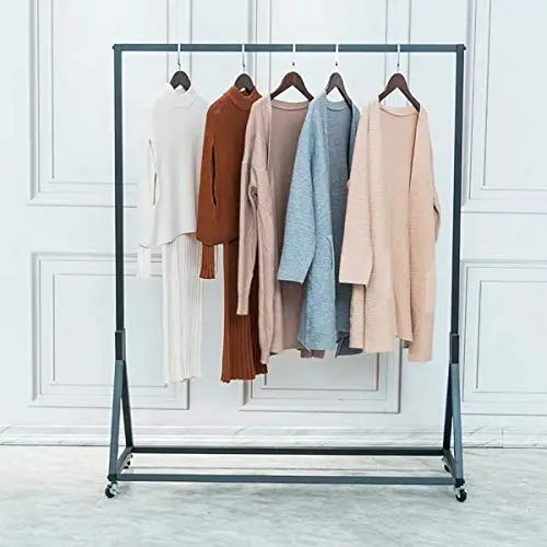FURVOKIA Modern Simple Heavy Duty Metal Rolling Garment Rack with Wheel,Retail Display Clothing Rack,Wrought Iron Single Rod Floor-Standing Hangers Clothes Shelves (Black Square Tube, 47.2 L) FURVOKIA Modern Simple Heavy Duty Metal Rolling Garment Rack with Wheel,Retail Display Clothing Rack,Wrought Iron Single Rod Floor-Standing Hangers Clothes Shelves (Black Square Tube, 47.2 L)