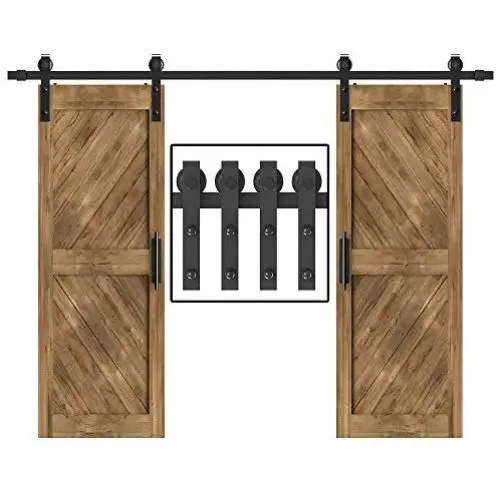WINSOON 5-18FT Sliding Barn Wood Door Hardware Cabinet Closet Kit Antique Style for Double Doors Black Surface (7.5FT /90" 2 Doors Track Kit) WINSOON 5-18FT Sliding Barn Wood Door Hardware Cabinet Closet Kit Antique Style for Double Doors Black Surface (7.5FT /90" 2 Doors Track Kit)