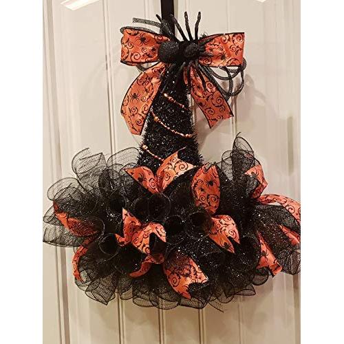 SPIDERS & WITCHES HALLOWEEN DECO MESH WITCH HAT DOOR DECOR - FREE SHIPPING - WREATH HANGER INCLUDED