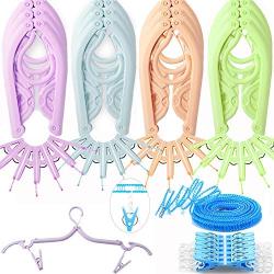 Travel Hangers for Cruise 12 Pack Foldable Hangers with 36 Clips 1 Pack Clothesline Portable Clothes Hangers Non-Slip Lightweight for Home Travelling Hiking Camping Home-use Pants Suitcase