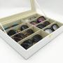 UnionPlus 8-Slot Eyeglass Sunglass Glasses Organizer Collector - Crocodile Faux Leather Storage Case Boxes (White Croco)