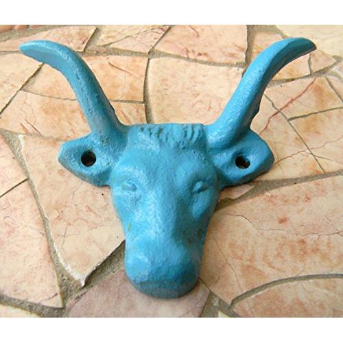 Blue Cast Iron Wall Hook,Turquoise Western Rustic Farmhouse Décor, Animal Hooks, Cow Hanger