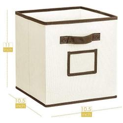 MaidMAX Foldable Storage Cubes with Label Holders and Dual Handles, Beige, Set of 6