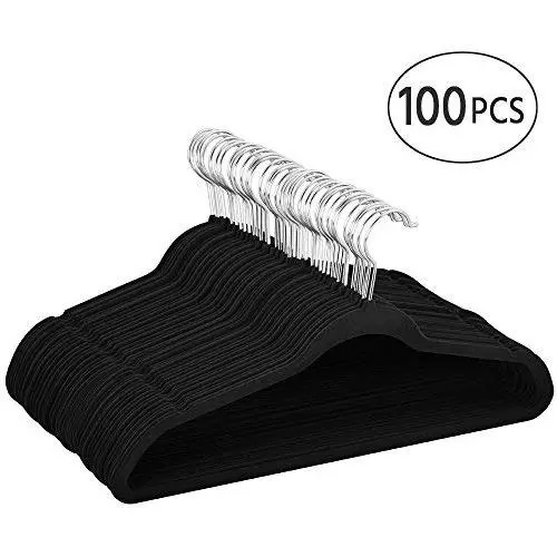 Yaheetech Velvet Suit Hangers 100 Pack, Non Slip Ultra Thin Space Saving 360 Degree Swivel Black Clothes Hanger Hook