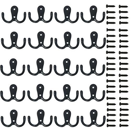 20 Pieces Double Prong Robe Hook Rustic Hooks Retro Cloth Hanger Coat Hanger Wall Mounted Hook with 44 Pieces Screws (Black color) 20 Pieces Double Prong Robe Hook Rustic Hooks Retro Cloth Hanger Coat Hanger Wall Mounted Hook with 44 Pieces Screws (Black color)