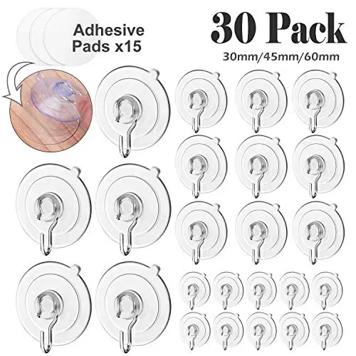 30 Pieces Suction Cup Hooks, Whaline Powerful Suction Hooks Heavy Duty Wall Hooks Hangers with Adhesive Pads for Bathroom Kitchen Shower Towel Ceiling Hanger