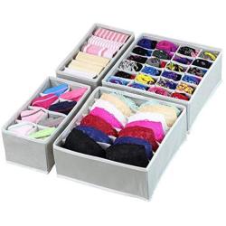 quysvnvqt 4Pcs/Set Fashion Storage Boxes Storage Supplies Houseware Underwear Bra Socks Organizer Drawer Divider Storage Boxes Case for Home - Gray