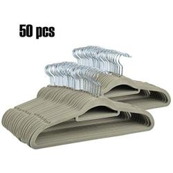 Oguine 50 Pack Beige Velvet Hangers, Non Slip Velvet Suit Dress Shirt Hangers,Space Saving Clothes Hangers