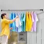 BAOYOUNI 25.4mm Tension Shower Curtain Rod Extendable Metal Rail Bar Clothes Hanger Drying Rack (Grey, 50.8-79.9 Inches)