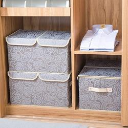 Prandom Large Foldable Storage Bins with Lids Fabric Decorative Storage Boxes Cubes Organizer Containers Baskets with Cover Handles Removable Divider for Home Bedroom Closet 17.3x11.8x9.8 Inch 3 Pack