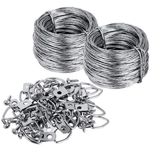 Favourde Picture Hanging Kit D-Ring Picture Hangers 25-Pieces Heavy Duty with Screws, 200 Feet Picture Hanging Wire, Supports up to 30 lbs