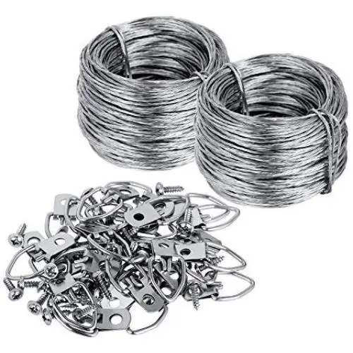Favourde Picture Hanging Kit D-Ring Picture Hangers 25-Pieces Heavy Duty with Screws, 200 Feet Picture Hanging Wire, Supports up to 30 lbs