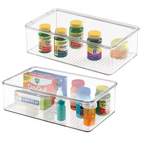 mDesign Stackable Plastic Storage Bin Boxes with Hinged Lid - Organizer for Vitamins, Supplements, Serums, Essential Oils, Medicine Pill Bottles, Adhesive Bandages, First Aid Supplies - 2 Pack - Clear mDesign Stackable Plastic Storage Bin Boxes with Hinged Lid - Organizer for Vitamins, Supplements, Serums, Essential Oils, Medicine Pill Bottles, Adhesive Bandages, First Aid Supplies - 2 Pack - Clear