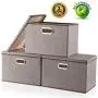 Large Storage Boxes with Lid [3-Pack] Linen Fabric Decorative Storage Boxes Bin Organizer Containers Collapsible Basket Cube with Handles Divider for Bedroom Closet Office Living Room (17.7x11.8x11.8)