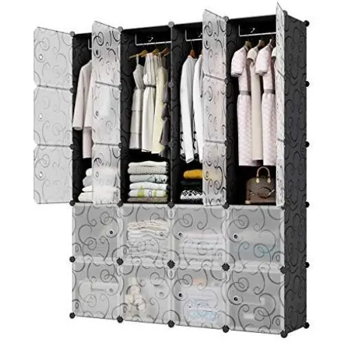 KOUSI Portable Closet Wardrobe Closet Room Closet with Doors Wardrobe with Storage Wardrobes for Bedrooms Portable Closet Wardrobe Bedroom Armoire, Black, 8 Cubes + 4 Hanger KOUSI Portable Closet Wardrobe Closet Room Closet with Doors Wardrobe with Storage Wardrobes for Bedrooms Portable Closet Wardrobe Bedroom Armoire, Black, 8 Cubes + 4 Hanger