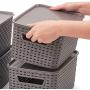 EZOWare Small Plastic Containers with Lid, Lidded Stackable Knit Shelf Storage Baskets Perfect for Storing Small Household Items - Gray, Pack of 4 (11 x 7.3 x 5.1 inch)