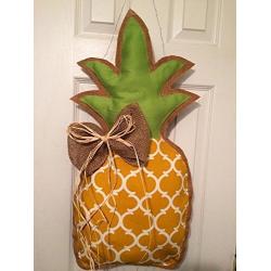 Large, Quatrefoil and burlap Pineapple door hanger