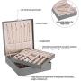 BEWISHOME Jewelry Boxes for Women 35 Compartments Jewelry Organizer - 6 Necklace Hooks, 2 Layers - Jewelry Boxes Display Storage Case Jewelry Holder for Girls Grey SSH71H