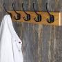 Dseap Wall Mounted Coat Rack: 16” Hole to Hole, Coat Hook Hanger with 5 Metal Hooks for Hanging Coats Towels Hats Clothes, Natural & Black