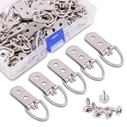 Rustark 60-Pcs Heavy Duty D Ring Picture Hangers Double Hole with Screws for Home Decoration Picture Hanging Solutions.