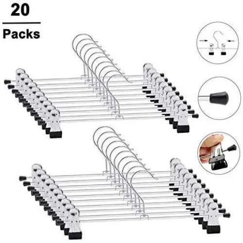 Aokilom Trousers Pants Hangers,20 Pack Strong Chrome Metal Clothes Coat Skirt Hangers with Adjustment Non-Slip Clips,Heavy Duty Durable Space Saving,Silver Aokilom Trousers Pants Hangers,20 Pack Strong Chrome Metal Clothes Coat Skirt Hangers with Adjustment Non-Slip Clips,Heavy Duty Durable Space Saving,Silver