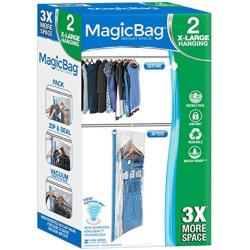 Smart Design MagicBag Instant Space Saver Storage - Airtight Double Zipper - for Clothing, Pillows, More - Home Organization - Hanging Extra Large Dress - (2 Bags)