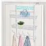 Coat Rack, MILIJIA Over The Door Hanger with Mesh Basket, Detachable Storage Shelf for Towels, Hats, Handbags, Coats (White-2 Layer)